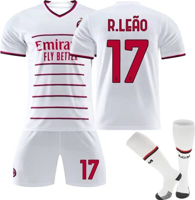 22 23 White Stripe New Away A-C Milan Trikot für Kinder Fussball Jersey Anzug Nr. 9 Giroud Nr. 11 Ibrahimovic Nr. 17 R.LEAO Nr. 19 Thro Sport Soccer Football Jersey T Shirt Shorts and Socks bei Amazon bestellen