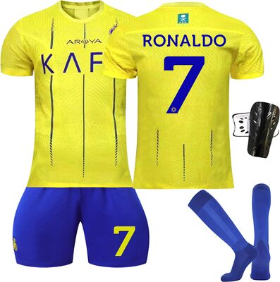 Alle Details zum Fußball-Trikot 23/24 Al NASSR Neue Saison No.7 Fußball Trikot, Kinder/Erwachsene Fussball Trikots Shorts Socken Set, Fussball Jersey Trainingsanzug für Junge Herren und ähnlichen Trikots