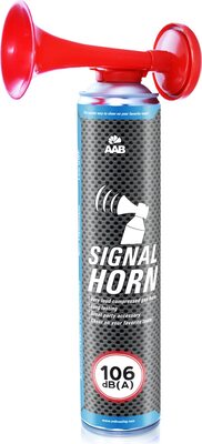 AAB Signal Horn – Laut Air Horn 106 dB(A), Gashupe Fußball Mit Nicht Brennbarem Gas, Bis Zu 320 Kurze Pieptöne, Lufthorn, Vuvuzela, Pressluft Tröten, Druckluftfanfare, Drucklufthupe bei Amazon bestellen