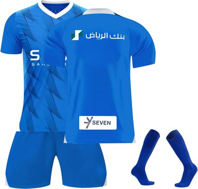 Alle Details zum Fußball-Trikot Al Hilal Neymar_Fußball Trikot Set für Kinder/Erwachsene,23/24 Neues Al Hilal Nr.10 Fußballtrikot, Fussball Sportshirt, Shorts Und Socken Anzug Herren/Junge Football Kit Blau, Schwarz, Weiß und ähnlichen Trikots