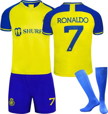 Alle Details zum Fußball-Trikot Al NASSR Trikot für Kinder Erwachsener Fußball Trikot 22/23 Heim/Auswärtstrikot Shorts und Socken Set für Junge Herren Anzug Outdoor Football Jersey Fußballtrikots Fussball T-Shirt und ähnlichen Trikots