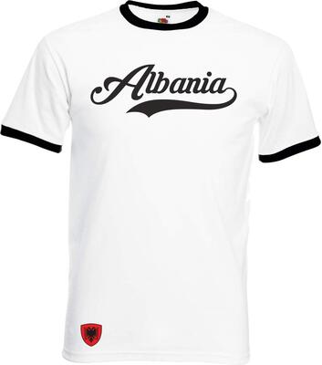 Albanien T-Shirt - Ringer Retro TS - Weiss - WM EM Fussball Sport Trikot Look Albania bei Amazon bestellen