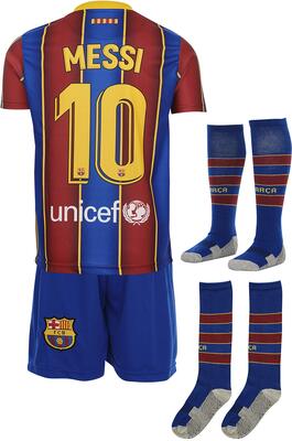 Alle Details zum Fußball-Trikot Barca Messi 2020/2021 Heim Trikot und Shorts mit Socken Kinder und Jugend Größe und ähnlichen Trikots