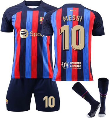 Alle Details zum Fußball-Trikot Barcelona Fußball Trikot für Jungen Nr.10/9 Fussball Jersey Barca Neu 22/23/24 Outdoor Football Jersey Fußballtrikots Fussball T-Shirt, Shorts und Socken Sporttraining Set und ähnlichen Trikots