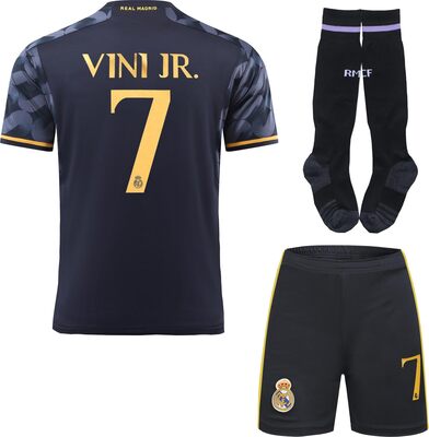 Alle Details zum Fußball-Trikot BlackAzat 2023/2024 R.Madrid Heim #7 Vini Jr. Vinicius Football Fußball Kinder Trikot Shorts Socken Set Jugendgrößen und ähnlichen Trikots