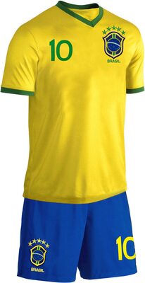 Alle Details zum Fußball-Trikot Blackshirt Company Brasilien Kinder Sport Trikot Set Fußball WM EM Fan Zweiteiler Gelb Blau und ähnlichen Trikots