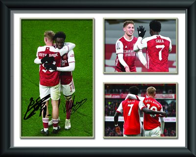 Alle Details zum Fußball-Trikot Bukayo Saka ESR Emile Smith Rowe gedrucktes gerahmtes Autogramm Memorabilia Bild Foto Poster Geschenk für Fan Boy und ähnlichen Trikots