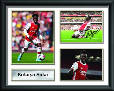 Alle Details zum Fußball-Trikot Bukayo Saka gedrucktes, gerahmtes Autogramm, Erinnerungsbild, Foto, Poster, Geschenk und ähnlichen Trikots