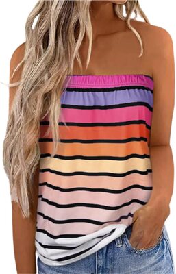 Damen Trägerloses Bandeau Tank Casual Ärmellos Sommer Loose Holiday Tube Shirt Tunika Tanktops bei Amazon bestellen