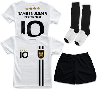 DE FANSHOP Kinder ,Kurzarm, Personalisiertes Deutschland Trikot Set D5, Weiß, bei Amazon bestellen