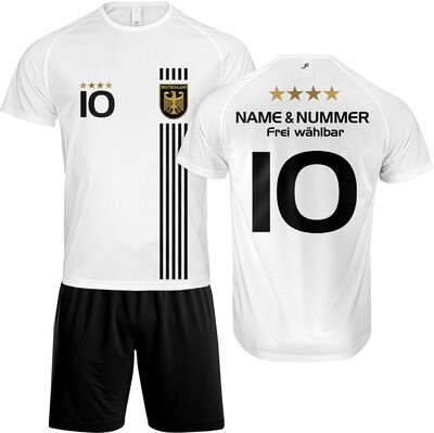 Alle Details zum Fußball-Trikot DE FANSHOP Kinder Personalisiertes Deutschland Kurzarm Trikot Set 5D und ähnlichen Trikots