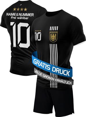 Alle Details zum Fußball-Trikot DE FANSHOP Kinder Personalisiertes Deutschland Trikot Fußball Shirt Schwarz 5DB und ähnlichen Trikots