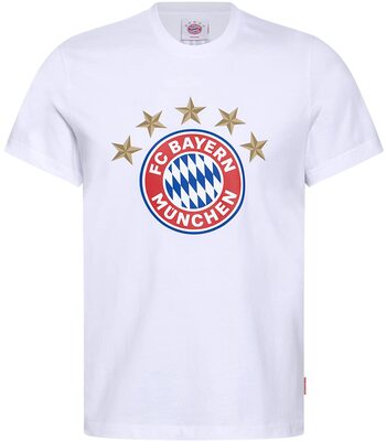 Alle Details zum Fußball-Trikot FC Bayern München Kinder T-Shirt Weiß - Logo 5 Sterne - Shirt Kids FCB und ähnlichen Trikots