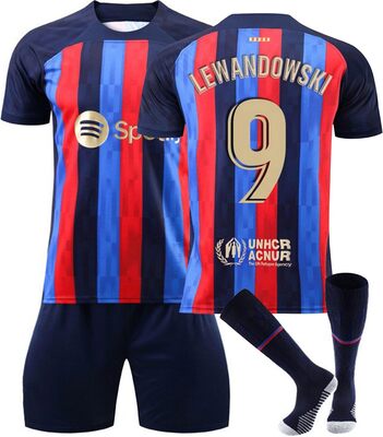 Alle Details zum Fußball-Trikot Generisch Barcelona Lewandowski Nr.9 Hause/Auswärts Fußball Trikots Shorts Socken Set für Kinder/Erwachsene, Fussball Jersey Trikot für Junge Herren und ähnlichen Trikots