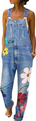 Alle Details zum Fußball-Trikot HANMAX Damen Denim Jeans Latzhose Langer Overall Blumen Jeansoptik Klasse Vintage Jeans Lang Lässig Baggy Boyfriend Stylisch Jumpsuit Hüftjeans und ähnlichen Trikots