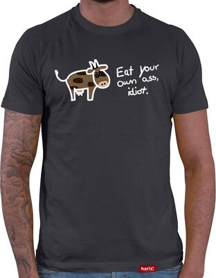 HARIZ Herren T-Shirt Eat Your own Ass, Idiot Veganer Vegetarier Sprüche Lustig Geschenk bei Amazon bestellen