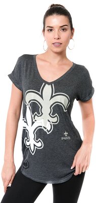 Icer Brands Damen T-Shirt NFL V-Ausschnitt Soft Modal Tee Shirt Team Color, Damen, Jersey T-Shirt Mesh Varsity Stripe Tee Shirt, Team Color bei Amazon bestellen