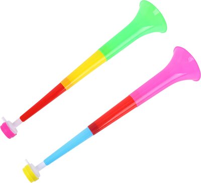 Kunststoff Vuvuzela Trompeten 2pcs Horn Noise Maker Einstellbare Kunststoff-Trompeten Fußball-Stadion Cheer Fan Hörner Trompete Zubehör für Fußball und Sport-Partys Zufällige Farbe bei Amazon bestellen