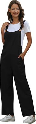 Latzhose Damen Sommer Locker Lang Weite Hose Overall Jumpsuit mit Taschen bei Amazon bestellen