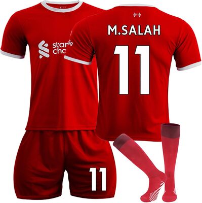 Alle Details zum Fußball-Trikot Liverpool Trikot 23/24, Neue Saison Hause/Auswärts Fußball Trikots Shorts Socken Set für Kinder/Erwachsene, Nr.11 M.Salah Fussball Jersey Trainingsanzug für Junge Herren und ähnlichen Trikots