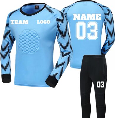 LJYTMZ Torwarttrikot Herren Damen Kinder, Personifizieren Torwart Trikot Set Langärmlige Hose Mit Namen Nummber Team Logo Home Auswärts Fußball Trikot, Blau bei Amazon bestellen