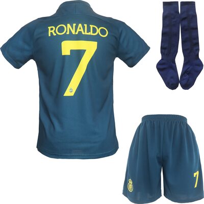 Alle Details zum Fußball-Trikot metekoc NASSR Riyadh Al Auswärts Ronaldo #7 Football Fußball Kinder Trikot Shorts Socken Jugendgrößen und ähnlichen Trikots