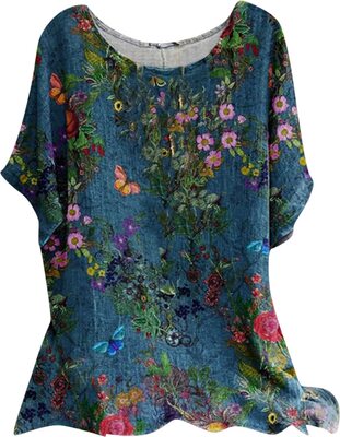 MICKURY Los Angeles Pullover,Sommer Oberteile FüR Damen LäSsige Lockere Baumwoll Leinen Bluse Mit Rundhalsausschnitt Stilvoller Batikdruck Aufgerollte äRmel Bequemes T Shirt bei Amazon bestellen