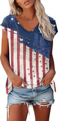 Alle Details zum Fußball-Trikot MICKURY Sweatshirt Damen,LäSsige T Shirts Mit FlüGeläRmeln FüR Damen 4. Juli Batikdruck Mit Rundhalsausschnitt Basic Summer Loose Solid Color Tops Trendige T Shirts und ähnlichen Trikots