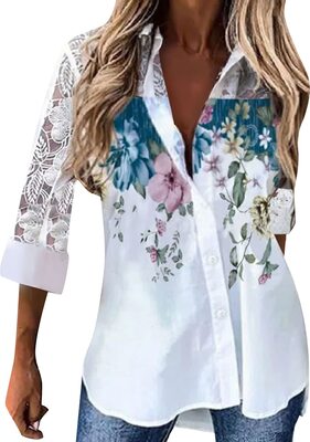 MICKURY Tanktops Frauen Damen Freizeithemden Sommer FlüGeläRmel Knopfausschnitt SüßEr Blumendruck Seitenschlitz Hemden FließEnde Tunika Blusen Oberteile bei Amazon bestellen