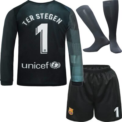 Alle Details zum Fußball-Trikot NIHMEX Barcelona TER Stegen Kinder Torwart Trikot Fußball #1, Neu Saison, Shorts Socken Torwarttrikot und ähnlichen Trikots