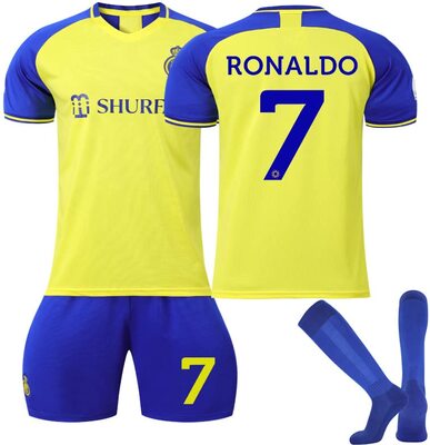 Alle Details zum Fußball-Trikot No 7 Ronaldo Trikot für Kinder Al NASSR FC Riyadh Home Away Football Soccer Jersey Anzug Adults Kids Sport Training Quick Drying Breathable T Shirt Pant with Socks Fußball Jersey und ähnlichen Trikots