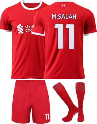 Alle Details zum Fußball-Trikot PeaceRok Mo Salah #11 Heim Kinder Trikot 2023/2024 Fußball Shorts Socken Set Jugendgrößen und ähnlichen Trikots