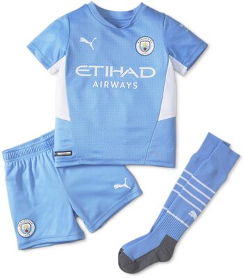 Alle Details zum Fußball-Trikot PUMA Unisex Kinder Mcfc Home Minikit With Sponsor Logo With Socks With Hanger Shirt und ähnlichen Trikots
