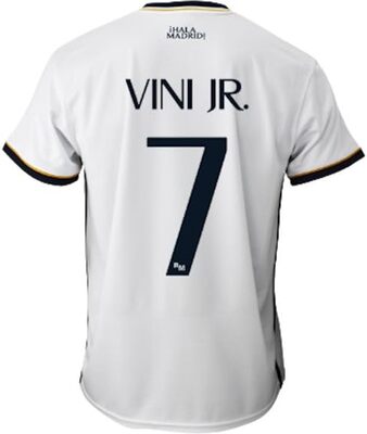 Alle Details zum Fußball-Trikot Real Madrid Heimtrikot Saison 2023-2024 - Vini JR. 7 - Offizielle Replik Offiziell lizenziert - Erwachsene und ähnlichen Trikots