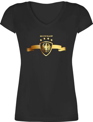 Alle Details zum Fußball-Trikot Shirtracer - T-Shirt Damen V Ausschnitt - Fussball EM 2024 Fanartikel - Deutschland Adler Gold und ähnlichen Trikots