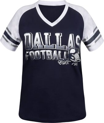 Alle Details zum Fußball-Trikot Simapak Damen Fußballfans Athletic City Raglan-T-Shirt, Marineblau und Weiß und ähnlichen Trikots