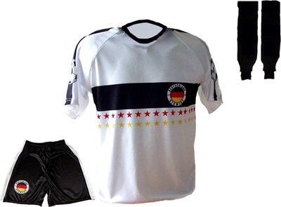 Alle Details zum Fußball-Trikot Spielfussballshop Deutschland Trikot Stars Hose Stutzen mit Wunschname Nummer Erwachsenen Größe und ähnlichen Trikots