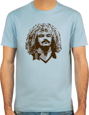 SpielRaum T-Shirt Carlos Valderrama ::: Farbauswahl: SkyBlue, Sand oder weiß ::: Größen: S-XXL ::: Fußball-Kult bei Amazon bestellen