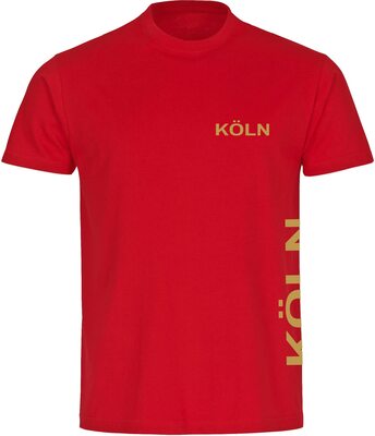 VIMAVERTRIEB® Herren T-Shirt Köln - Brust & Seite - Druck: Gold metallik - Männer Shirt Fußball Fanartikel Fanshop bei Amazon bestellen