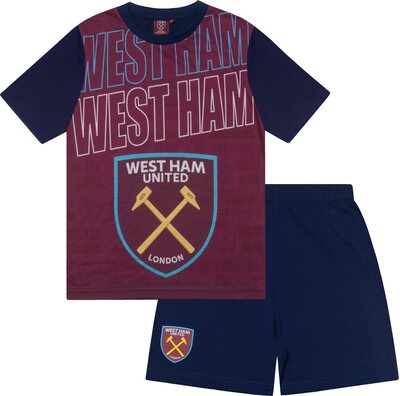 Alle Details zum Fußball-Trikot West Ham United FC - Kinder Schlafanzug-Shorty - Offizielles Merchandise - Geschenk für Fußballfans und ähnlichen Trikots