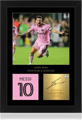 Alle Details zum Fußball-Trikot WIN FC Lionel Messi Gerahmtes Foto-Display, A4, reproduzierte digitale Signatur – Geschenk für Miami und Argentinien-Fans und ähnlichen Trikots