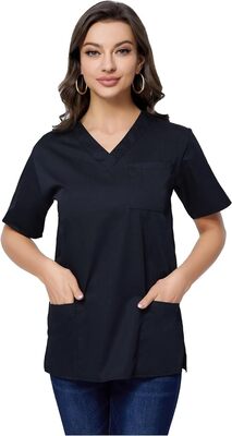 WISFREAST Uniform medizinische Hemden Unisex – Arbeitskleidung – Uniformen Sanitär Damen Herren – Hochwertiger Stoff, matt, Schwarz, Blau, Grün, XS-3XL, Schwarz , M bei Amazon bestellen