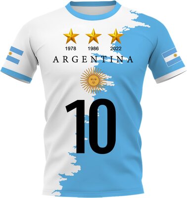 Alle Details zum Fußball-Trikot YuanDiann 2022 Fußballweltmeisterschaft Argentinien Gewinnt Gedenk T-Shirts 3-Sterne Flaggendruck Kurzarm Rundhals Fussballtrikot Fanshirt für Herren und Damen und ähnlichen Trikots