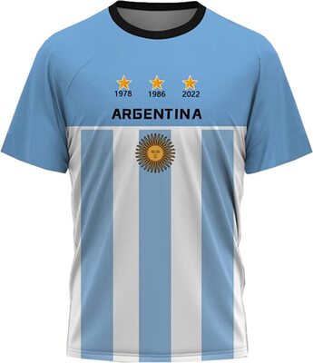 Alle Details zum Fußball-Trikot YuanDiann Kinder 2022 Fußballweltmeisterschaft Argentinien Gewinnt Gedenk T-Shirts 3-Sterne Flaggendruck Kurzarm Rundhals Fussballtrikot Fanshirt und ähnlichen Trikots